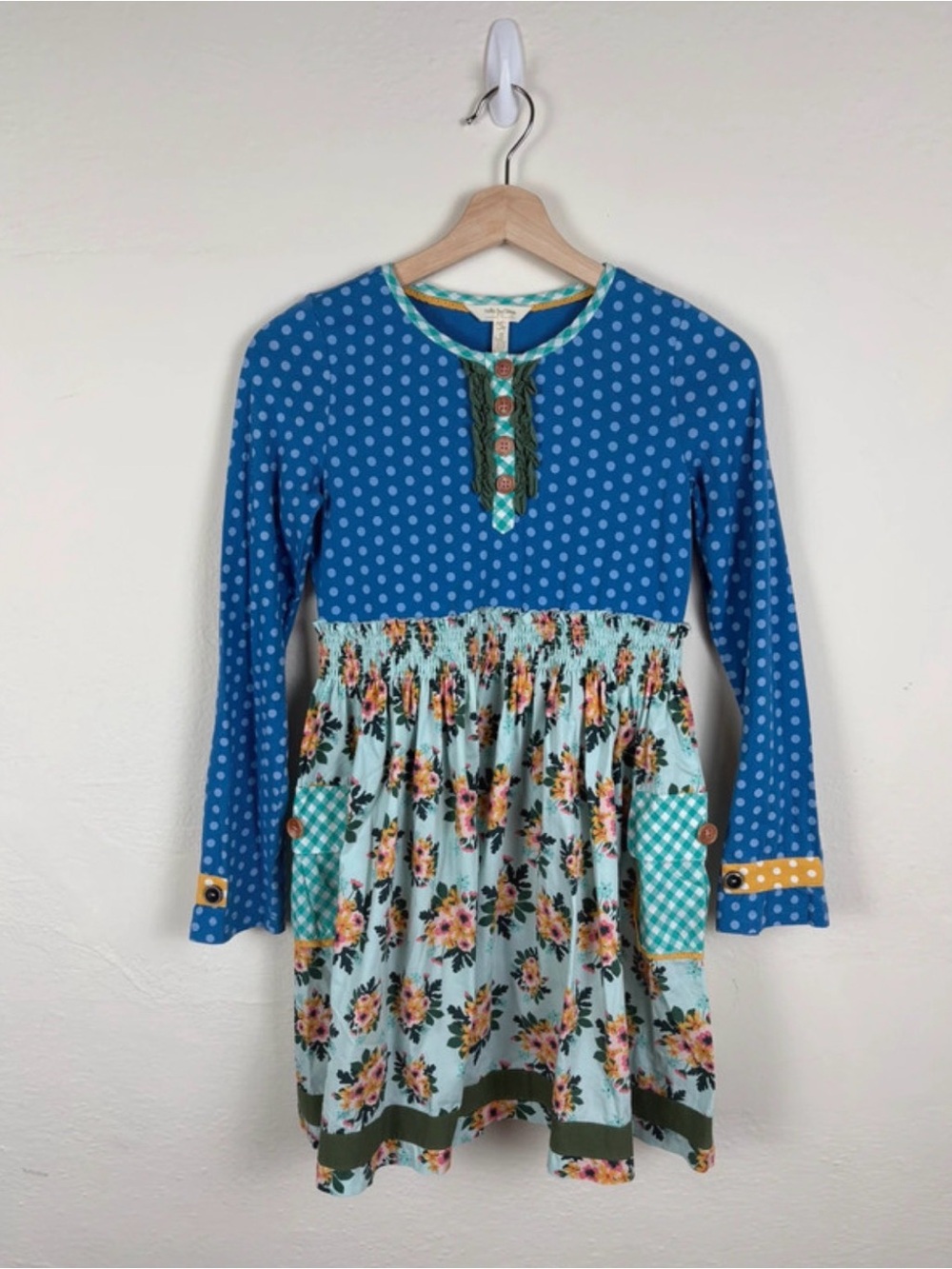 Matilda Jane Girls Size 12 Mixed Print Floral Polka Dot Gingham Dress Pockets